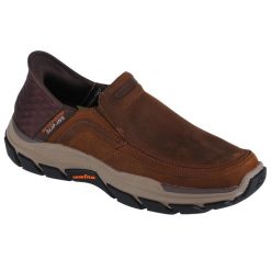 Buty sportowe Sneakersy męskie, Slip-Ins Respected - Elgin. Brązowe buty sportowe na co dzień męskie Skechers, z materiału, bez zapięcia, trekkingowe. Za 399.99 zł.