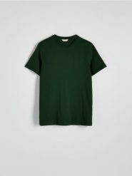 Bawełniany t-shirt regular - ciemnozielony. Zielone t-shirty męskie Reserved, l, bez wzorów, z bawełny, bez kołnierzyka. Za 49.99 zł.