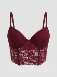 Biustonosz z koronką - bordowy. Czerwone biustonosze Sinsay, bez wzorów, z koronki. Za 22.99 zł.