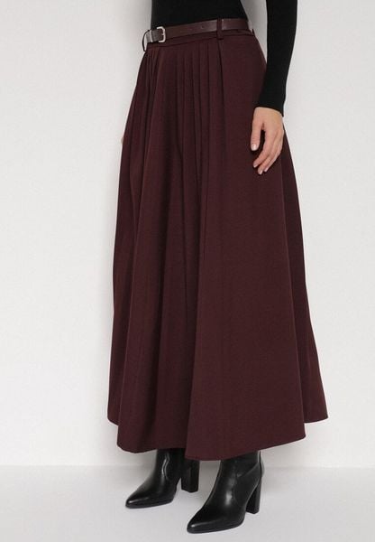 Bordowa Wiskozowa Spódnica o Rozkloszowanym Kroju z Paskiem z Klamrą Lawedisa. Czerwone spódniczki damskie Born2be, l, bez wzorów, z bawełny, biznesowe, maxi, rozkloszowane. Za 149.99 zł.