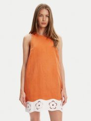 STAUD Sukienka letnia Mika R25S2282LN Pomarańczowy Regular Fit. Brązowe sukienki damskie STAUD, na lato, l, bez wzorów, ze lnu, bez kołnierzyka, bez ramiączek. Za 1,029.00 zł.