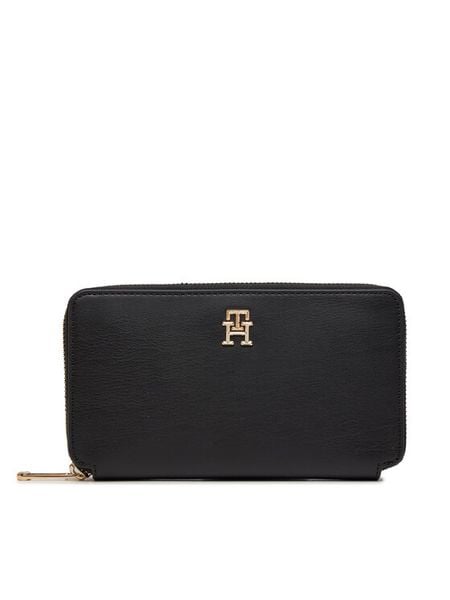Tommy Hilfiger Portfel Iconic Tommy Large Za AW0AW16009 Czarny. Czarne portfele damskie Tommy Hilfiger, bez wzorów, ze skóry. Za 189.99 zł.