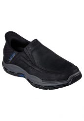 Buty sportowe Sneakersy męskie, Skechers Respected - Elgin Slip-ins. Czarne buty sportowe na co dzień męskie Skechers, z materiału, bez zapięcia, trekkingowe. Za 399.99 zł.