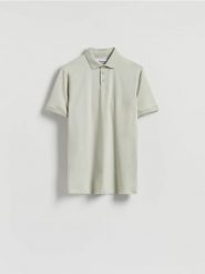 Koszulka polo regular - jasnozielony. Zielone koszulki polo męskie Reserved, l, bez wzorów, z bawełny, bez ramiączek. Za 69.99 zł.