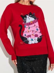 Bluza crewneck z motywem świątecznym - czerwony. Czerwone bluzy bez kaptura damskie Sinsay, l. Za 49.99 zł.