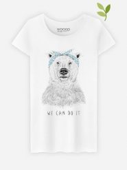 WOOOP Koszulka "We Can Do It" w kolorze białym rozmiar: M. Białe bluzki damskie Wooop, m, bez wzorów, z bawełny, bez kołnierzyka, bez ramiączek. Za 87.19 zł.