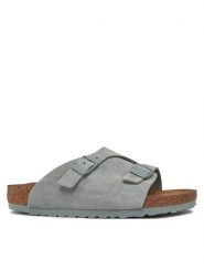 Birkenstock Klapki Zürich 1029166 Zielony. Zielone klapki damskie Birkenstock, bez wzorów, ze skóry, bez obcasa. Za 389.99 zł.