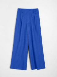 Spodnie culotte z domieszką lnu - niebieski. Niebieskie spodnie materiałowe damskie Sinsay, bez wzorów. Za 39.99 zł.