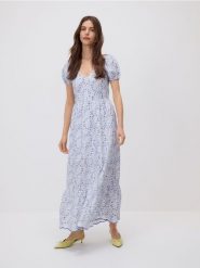 Wzorzysta sukienka maxi - wielobarwny. Sukienki damskie Reserved, l, bez wzorów, z bawełny, bez kołnierzyka, bez ramiączek, maxi, rozkloszowane. Za 229.99 zł.