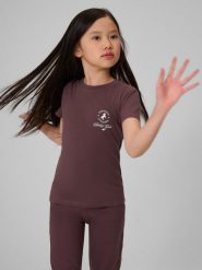 4F T-shirt slim z nadrukiem dziewczęcy - fioletowy 140 (9-10 lat). Fioletowe koszulki dziewczęce 4f, bez wzorów, z bawełny, bez ramiączek. Za 39.99 zł.