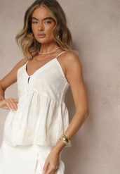 Biały Bawełniany Top na Ramiączkach z Ozdobnym Haftem Zapinany na Guziki Linanira. Białe topy damskie Renee, l, bez wzorów, z bawełny, bez kołnierzyka. Za 54.99 zł.