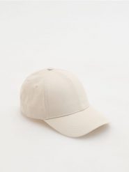 Bawełniana czapka baseball - beżowy. Brązowe czapki męskie Reserved, bez wzorów, z bawełny. Za 49.99 zł.