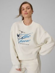 4F Bluza dresowa loose bez kaptura damska - beżowa XS. Brązowe bluzy bez kaptura damskie 4f, xs, z dresówki. Za 149.99 zł.