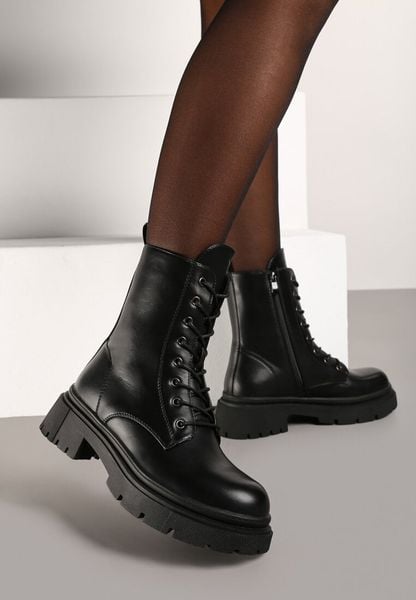 Czarne Sznurowane Klasyczne Płaskie Botki w Stylu Workerów Firiti. Czarne botki damskie Born2be, z jeansu, eleganckie, bez obcasa, na obcasie, bez zapięcia. Za 124.99 zł.