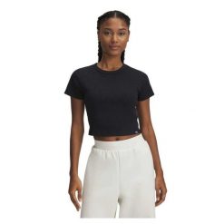 Koszulka damska Under Armour Rival Rib. Czarne bluzki sportowe damskie Under Armour, m, z materiału, bez kołnierzyka, bez ramiączek. Za 228.99 zł.