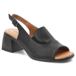 Sandały damskie Vinceza, cholewka ze skóry naturalnej licowej z perforacją odkryty przód elegancki fason na stabilnym obcasie, czarne, 66920. Czarne sandały damskie VINCEZA, bez wzorów, ze skóry, bez obcasa, na obcasie. Za 159.00 zł.