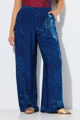 Damskie Spodnie palazzo wzór w sznurki szeroka nogawka elastyczny pas. Niebieskie spodnie materiałowe damskie Ulla Popken, bez wzorów, z materiału, plus size. Za 191.99 zł.