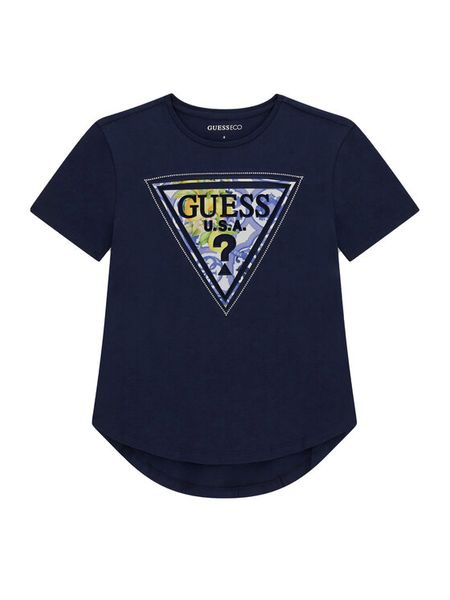Guess T-Shirt J6GI13 K6YW4 Granatowy Relaxed Fit. Niebieskie koszulki dziewczęce Guess, z aplikacjami, z bawełny, bez ramiączek. Za 129.99 zł.