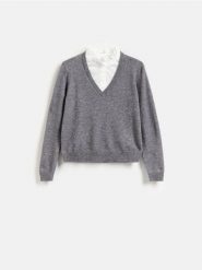 Sweter z koszulową wstawką - szary. Szare swetry klasyczne damskie Reserved, l, z dzianiny, bez kołnierzyka. Za 129.99 zł.