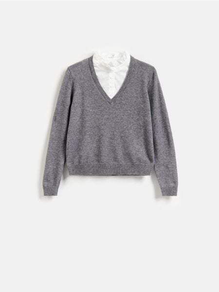 Sweter z koszulową wstawką - szary. Szare swetry klasyczne damskie Reserved, l, z dzianiny, bez kołnierzyka. Za 129.99 zł.