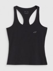 4F Top slim gładki damski - czarny M. Czarne topy damskie 4f, m, bez wzorów, z bawełny, bez kołnierzyka. Za 39.99 zł.
