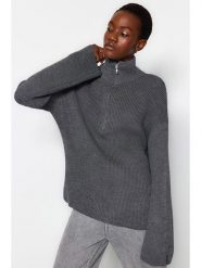 Trendyol Sweter w kolorze szarym rozmiar: M. Szare golfy damskie Trendyol, m, bez wzorów, ze splotem, bez ramiączek. Za 96.60 zł.