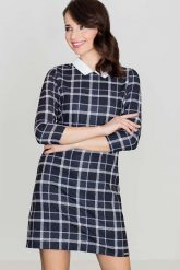Czarna Prosta Sukienka w Kratę z Kołnierzykiem. Czarne sukienki damskie Katrus, na co dzień, m, bez wzorów, bez kołnierzyka, bez ramiączek. Za 239.00 zł.