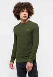MUSTANG ELLIOT MĘSKI SWETER LOGO ELEGANCKI RIFLE GREEN 1015472 6514. Zielone swetry męskie Mustang, m, bez wzorów, bez kołnierzyka. Za 169.99 zł.