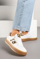 Białe Panterkowe Sneakersy Kultowe Tenisówki z Ozdobnymi Paskami Tenavellea. Białe trampki i tenisówki damskie Renee, bez wzorów, z jeansu. Za 74.99 zł.