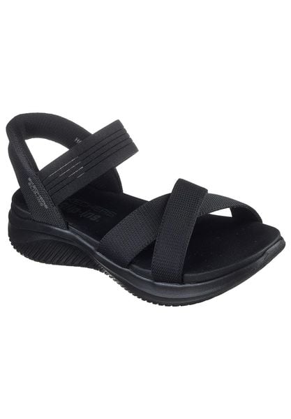 Sandały SKECHERS ULTRA FLEX 3.0 SANDAL NEV Czarny. Czarne obuwie trekkingowe damskie Skechers, bez wzorów, z materiału, bez obcasa. Za 285.99 zł.