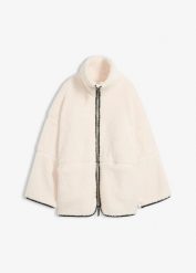 Kurtka oversize z kożuszkowego polaru. Białe kurtki damskie bonprix, bez wzorów, z polaru, bez kaptura. Za 169.99 zł.