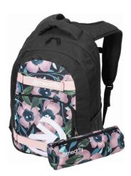 Plecak Exile z organizerem i piórnikiem – Pink Flowers Meatfly. Czerwone plecaki damskie Meatfly, bez wzorów, z materiału, biznesowe. Za 237.99 zł.