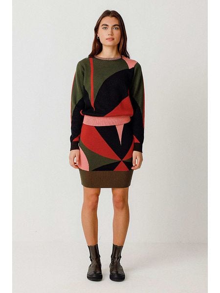 SKFK Sweter "Elur" w kolorze oliwkowo-jasnoróżowym rozmiar: 40. Brązowe swetry klasyczne damskie SKFK, z bawełny, bez kołnierzyka. Za 299.95 zł.