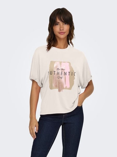 ONLY Koszulka w kolorze beżowym rozmiar: M. Brązowe bluzki damskie Only, m, bez wzorów, bez kołnierzyka. Za 84.21 zł.