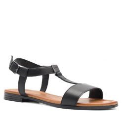 Sandały Lasocki. Czarne sandały damskie Lasocki, bez wzorów, bez obcasa, na płaskiej podeszwie. Za 53.99 zł.