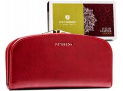 Portfel skórzany Peterson PTN 42123-SG czerwony. Czerwone portfele damskie Peterson, bez wzorów, ze skóry. Za 147.99 zł.