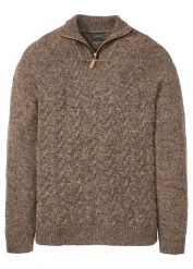 Sweter ze stójką z materiału z domieszką wełny. Brązowe swetry męskie bonprix, m, bez wzorów, z dzianiny, bez kołnierzyka. Za 122.99 zł.