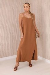 Sukienka długa na ramiączka camelowa. Sukienki damskie KESI, na co dzień, na lato, l, bez wzorów, z bawełny, eleganckie, bez kołnierzyka, bez ramiączek, maxi, proste. Za 121.29 zł.