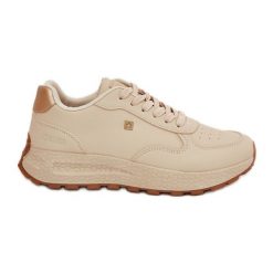 Lekkie Buty Sportowe Damskie Big Star RR274630 HI-POLY System Beżowe beżowy. Brązowe buty sportowe na co dzień damskie bez wzorów. Za 224.56 zł.