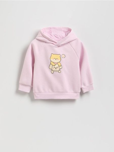 Bluza z nadrukiem - pastelowy róż. Czerwone bluzy i bluzki niemowlęce Reserved, bez wzorów, z bawełny, bez ramiączek, bez kaptura. Za 49.99 zł.