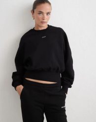 Damska bluza z dżerseju piqué, skrócona Sportif czarny. Czarne bluzy sportowe damskie Aim'n, l, z bawełny. Za 387.00 zł.