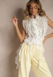 Biała Koszula z Motywem Falban Tilunna. Białe koszule damskie Renee, l, z aplikacjami, eleganckie, bez kołnierzyka, bez ramiączek. Za 149.99 zł.