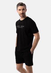 Piżama dwuczęściowa gładka U-REM. Czarne piżamy męskie Volcano, bez wzorów, z bawełny, klasyczne. Za 99.99 zł.