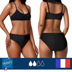 Dół menstruacyjnego stroju kąpielowego- średnia chłonność. Czarne bikini damskie PLIM UNDERWEAR, bez wzorów. Za 144.99 zł.