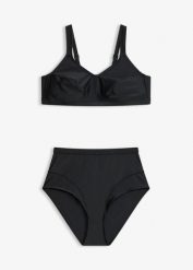 Zabudowane bikini z szybkoschnącego materiału (2 części). Czarne bikini damskie bonprix, bez wzorów. Za 89.99 zł.