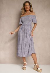 Fioletowa Bawełniana Sukienka Hiszpanka o Rozkloszowanym Kroju w Kwiaty Sadique. Fioletowe sukienki damskie Renee, na co dzień, na lato, l, bez wzorów, z bawełny, eleganckie, bez kołnierzyka, bez ramiączek, midi, rozkloszowane. W wyprzedaży za 38.49 zł.