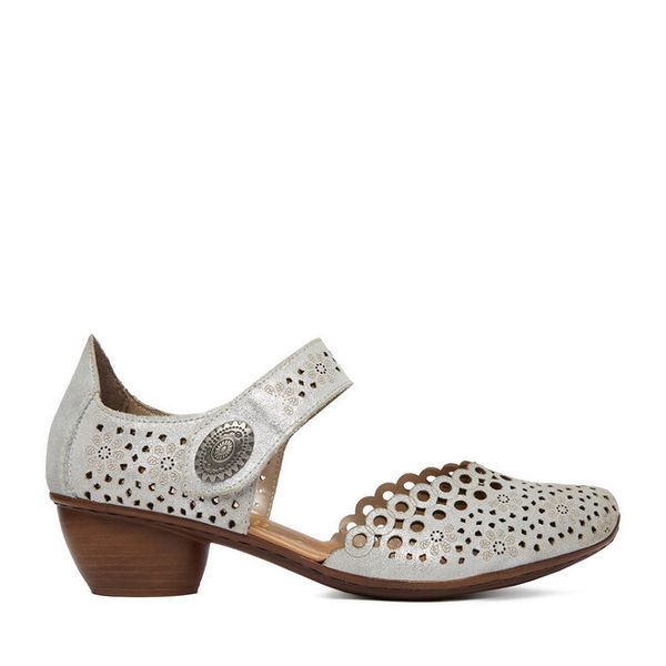 Półbuty Rieker. Szare półbuty damskie Rieker, bez wzorów, bez obcasa, na obcasie. Za 319.99 zł.