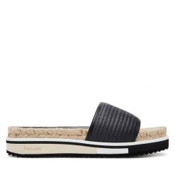 Klapki Pollini. Czarne espadryle damskie Pollini, bez wzorów, bez obcasa. Za 851.99 zł.
