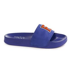 Klapki Fenty x Puma z niebieskiej skóry, styl casual beach, flatform. Niebieskie klapki damskie Puma, z materiału. Za 288.99 zł.
