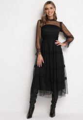 Czarna Rozkloszowana Sukienka Maxi z Koronką Jorissa. Czarne sukienki damskie Born2be, m, z aplikacjami, z koronki, klasyczne, bez kołnierzyka, bez ramiączek, maxi, rozkloszowane. W wyprzedaży za 175.99 zł.